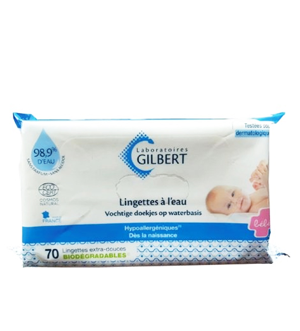 GILBERT LINGETTES BÉBÉ À L’EAU BIODÉGRADABLES – 70 LINGETTES