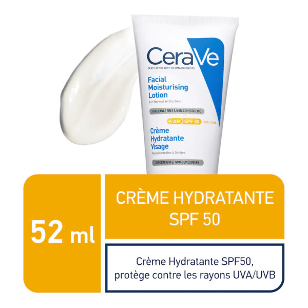 CERAVE CRÈME HYDRATANTE VISAGE SPF50 PEAUX NORMALES À SÈCHES | 52 ML