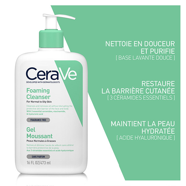 CERAVE GEL MOUSSANT NETTOYANT PEAU NORMALE À GRASSE | 473 ML
